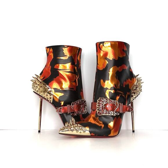Christian Louboutin Womenphis 100 Spike Logo Buckle Stiletto Heeled Boots 40 - Picture 2 of 9